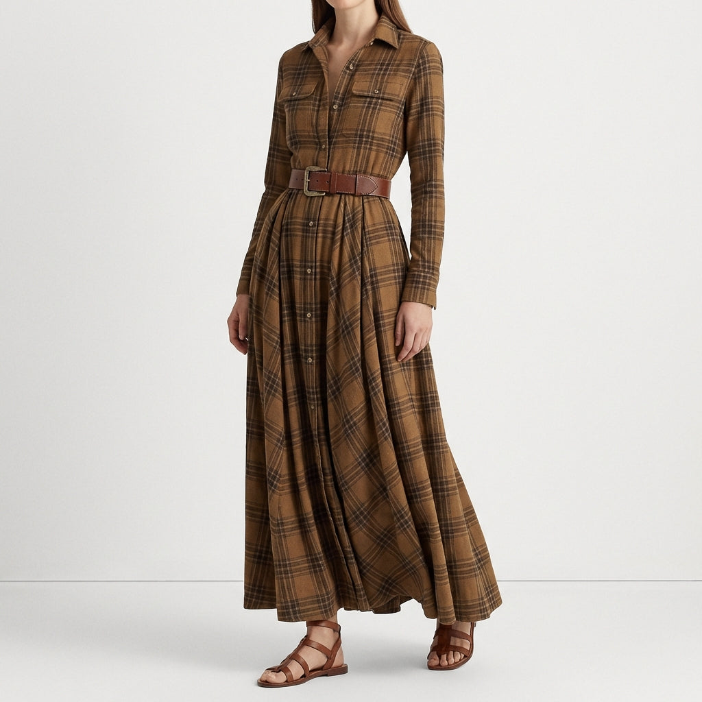 Escocia | Vestido Camisero Largo Cuadros Mujer