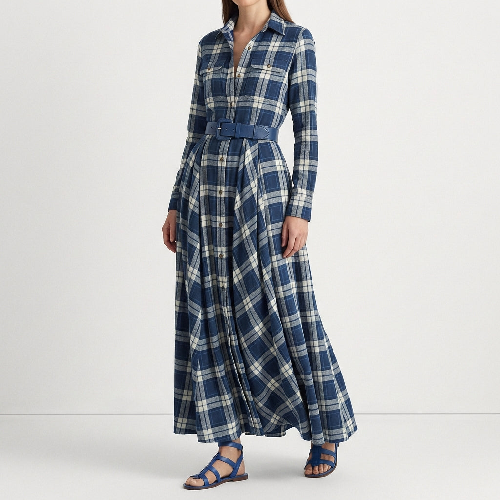 Escocia | Vestido Camisero Largo Cuadros Mujer