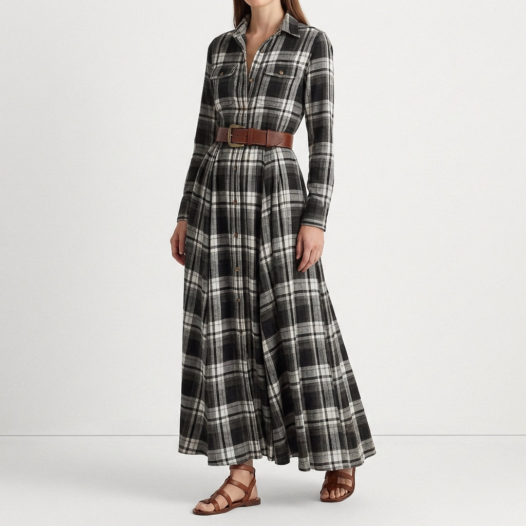 Escocia | Vestido Camisero Largo Cuadros Mujer