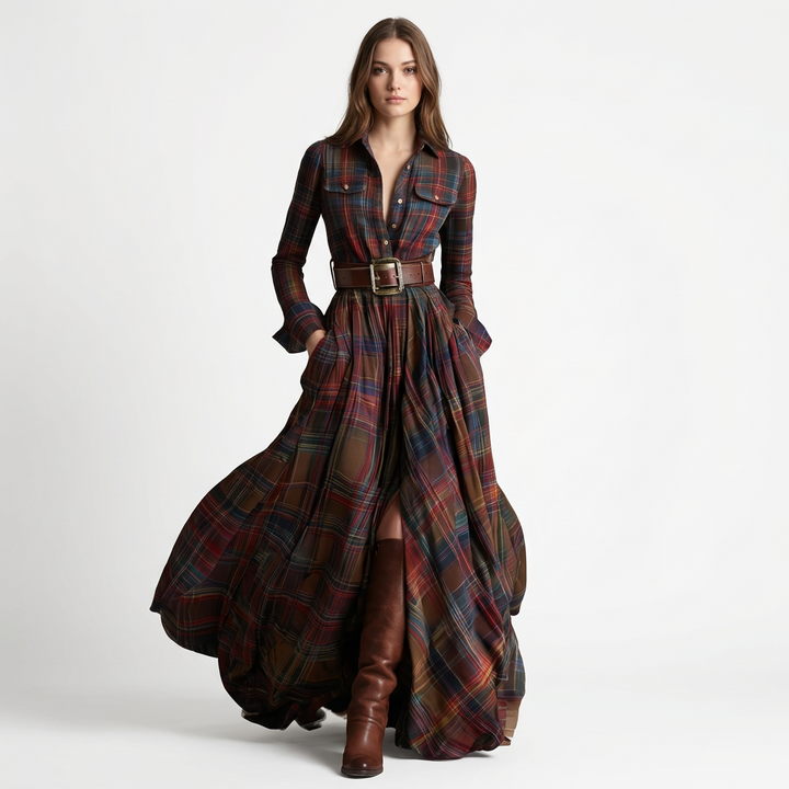 Escocia | Vestido Camisero Largo Cuadros Mujer