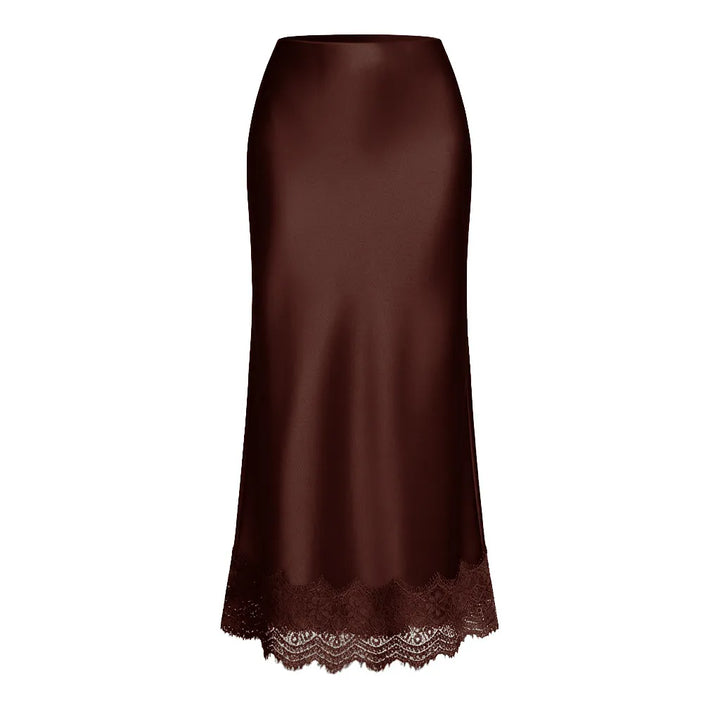 Falda maxi mujer acabado liso detalle encaje estilo elegante - Mireya
