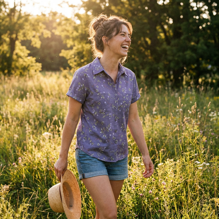 Flora | Camisa Estampada Manga Corta Mujer Casual