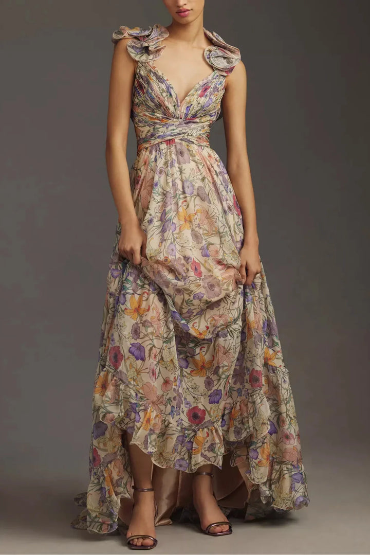 Julieta - Vestido Largo Plisado con Estampado Floral