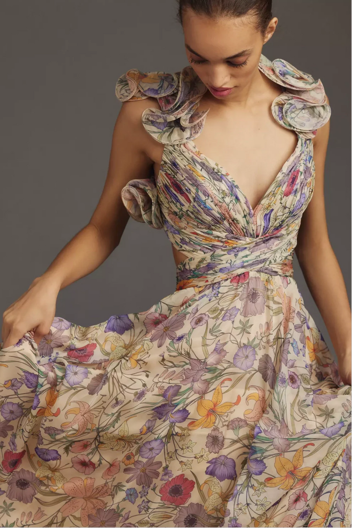 Julieta - Vestido Largo Plisado con Estampado Floral