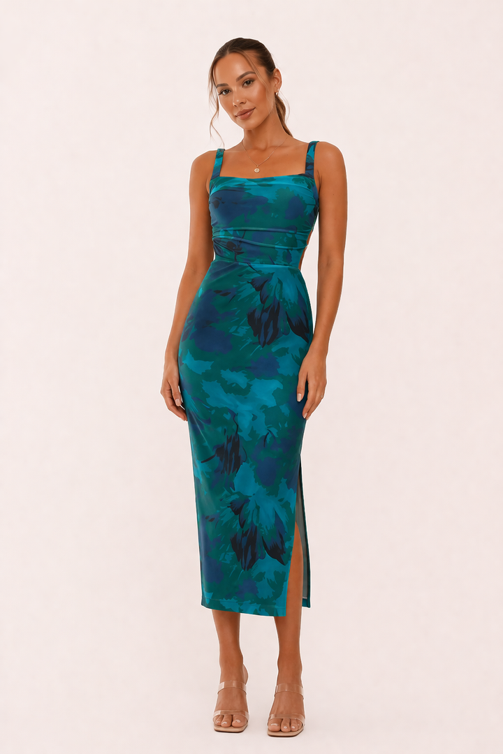 Vestido midi estampado tirantes abertura lateral mujer - Celina
