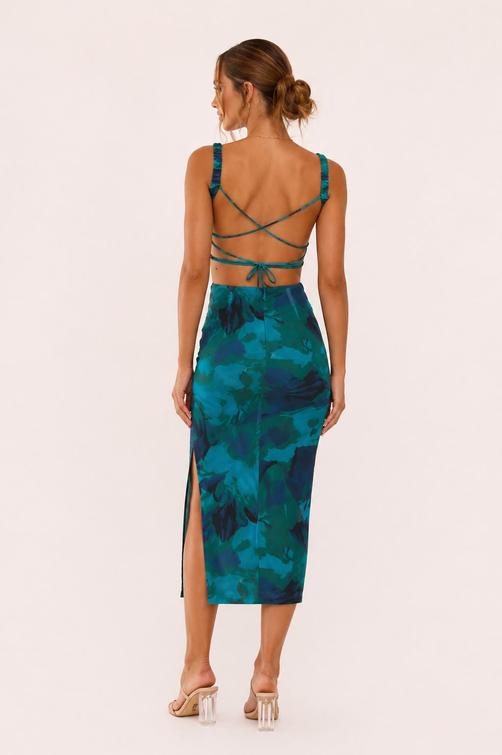 Vestido midi estampado tirantes abertura lateral mujer - Celina