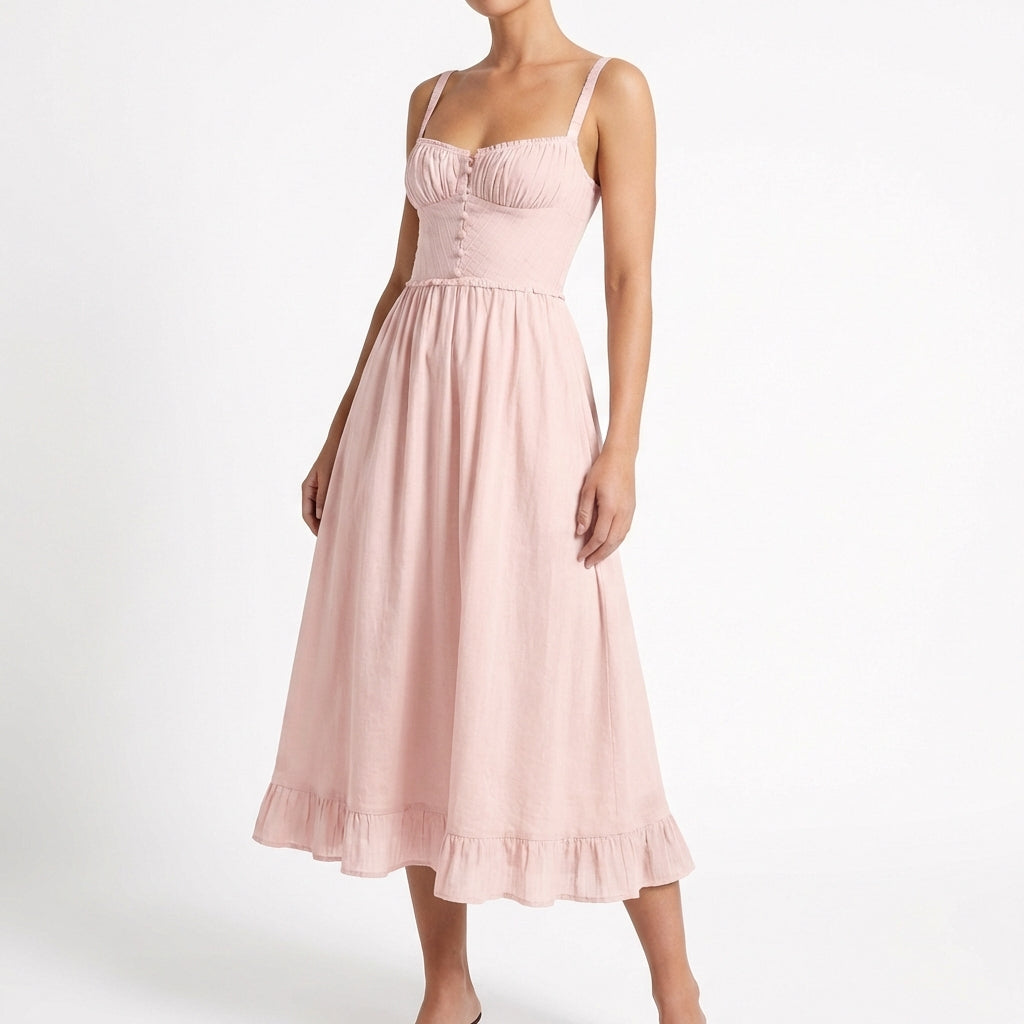 Jimena | Vestido Midi Tirantes con Volante Mujer