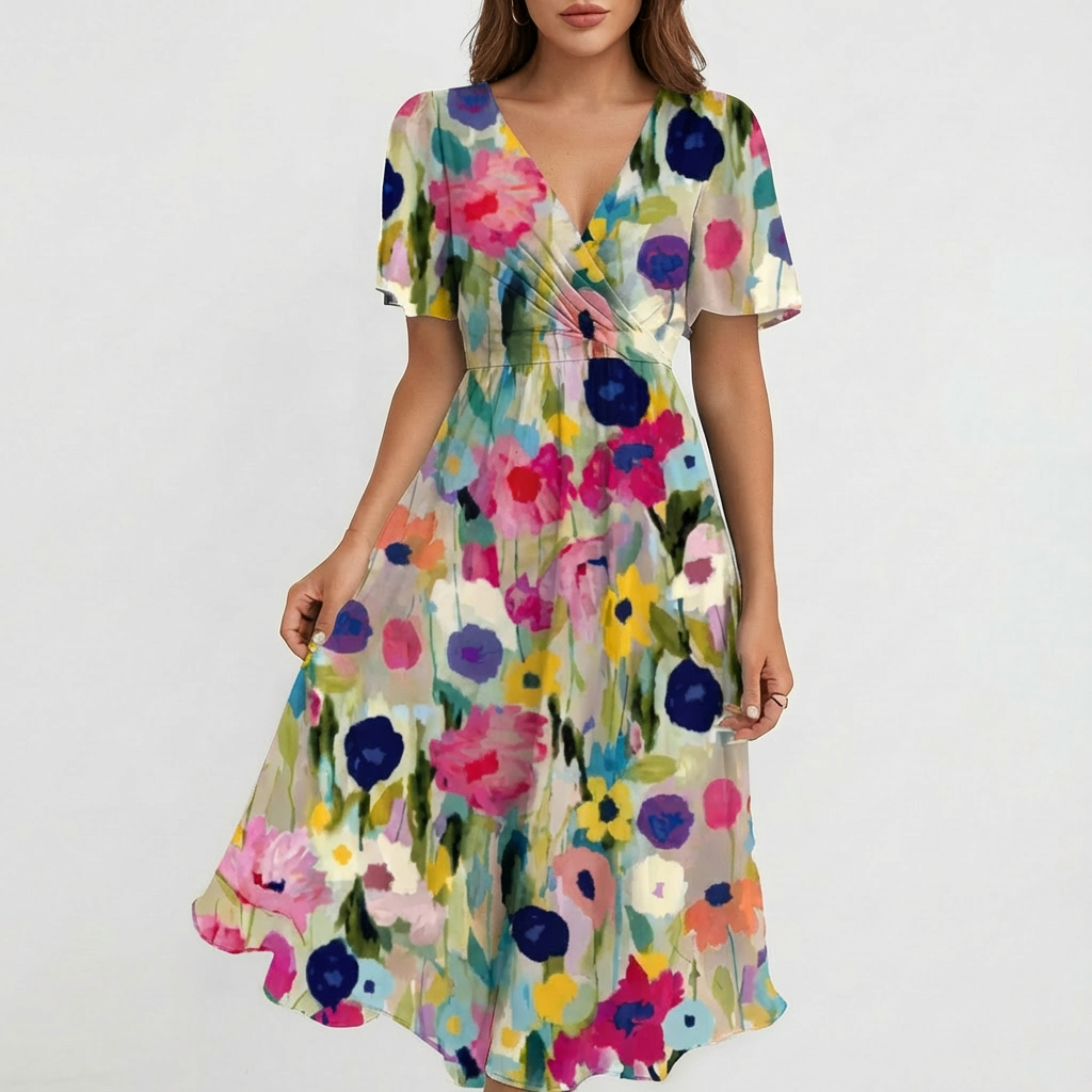 Kimberly | Vestido Midi Cruzado con Cuello en V para Mujer