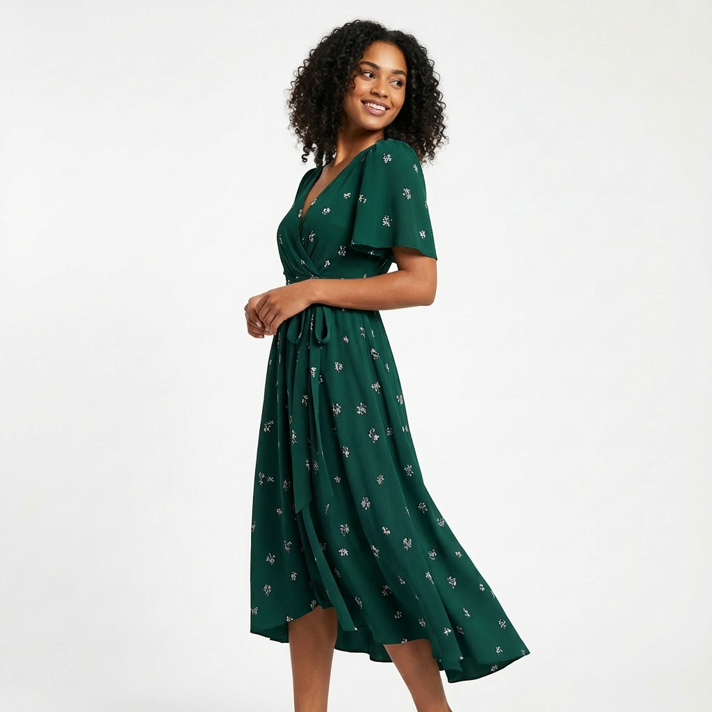 Kimberly | Vestido Midi Cruzado con Cuello en V para Mujer