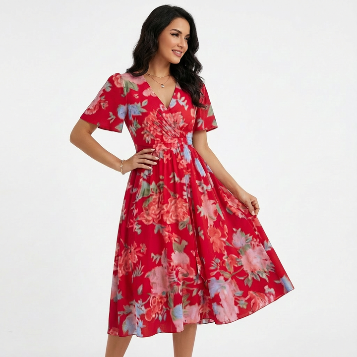Kimberly | Vestido Midi Cruzado con Cuello en V para Mujer