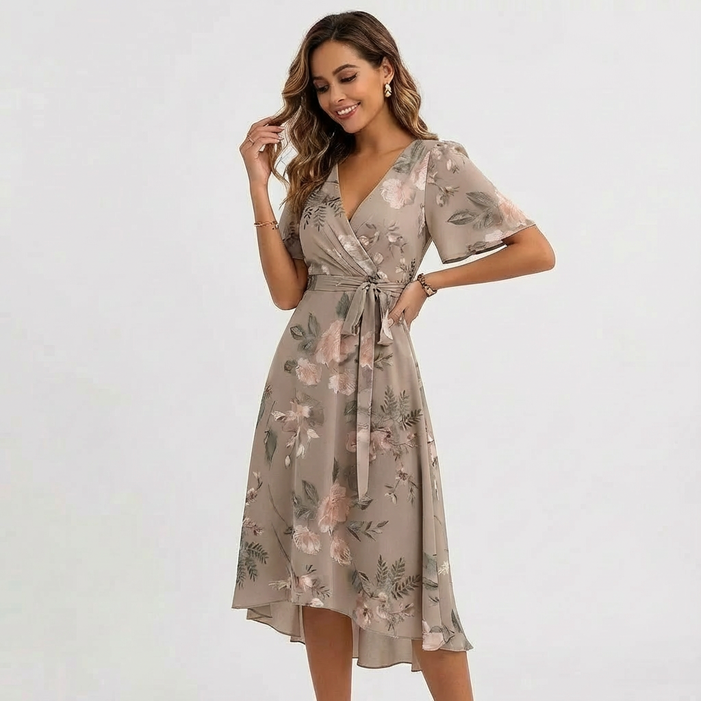 Kimberly | Vestido Midi Cruzado con Cuello en V para Mujer