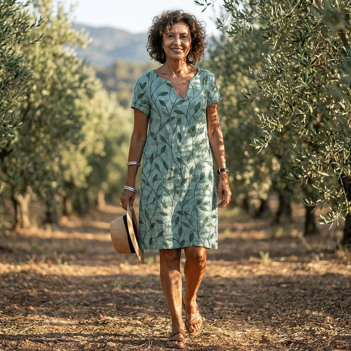 Laurel | Vestido Recto Estampado Hojas Mujer Casual