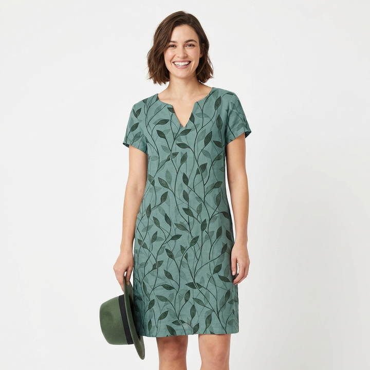 Laurel | Vestido Recto Estampado Hojas Mujer Casual