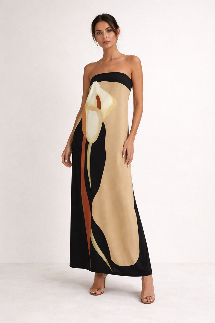 Vestido maxi mujer sin tirantes estampado largo elegante verano - Rivelle