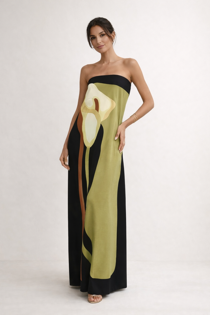 Vestido maxi mujer sin tirantes estampado largo elegante verano - Rivelle