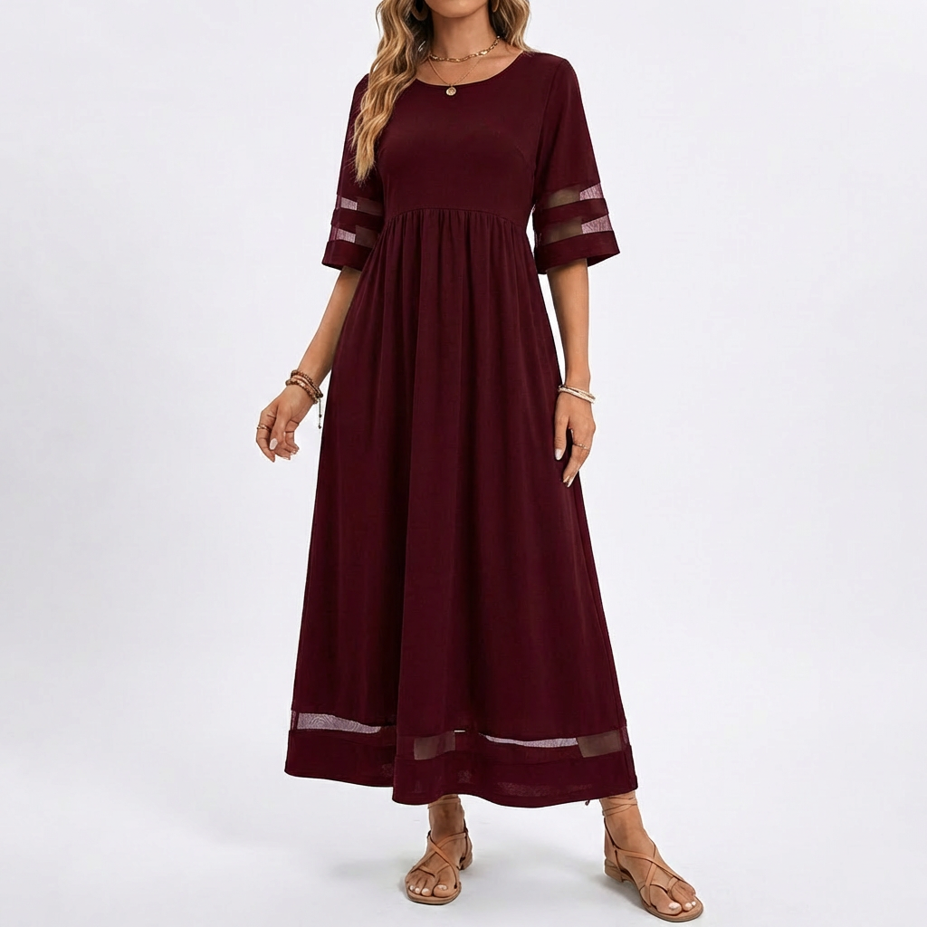 Lucía | Vestido Largo Detalle Malla Mujer Elegante