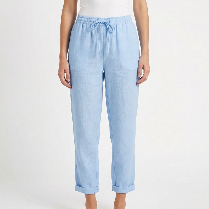 Luna | Pantalón Mujer Con Cintura Elástica Y Bajo Doblado | Casual