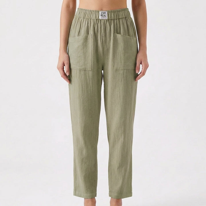 Luna | Pantalón Mujer Con Cintura Elástica Y Bolsillos Parche | Casual