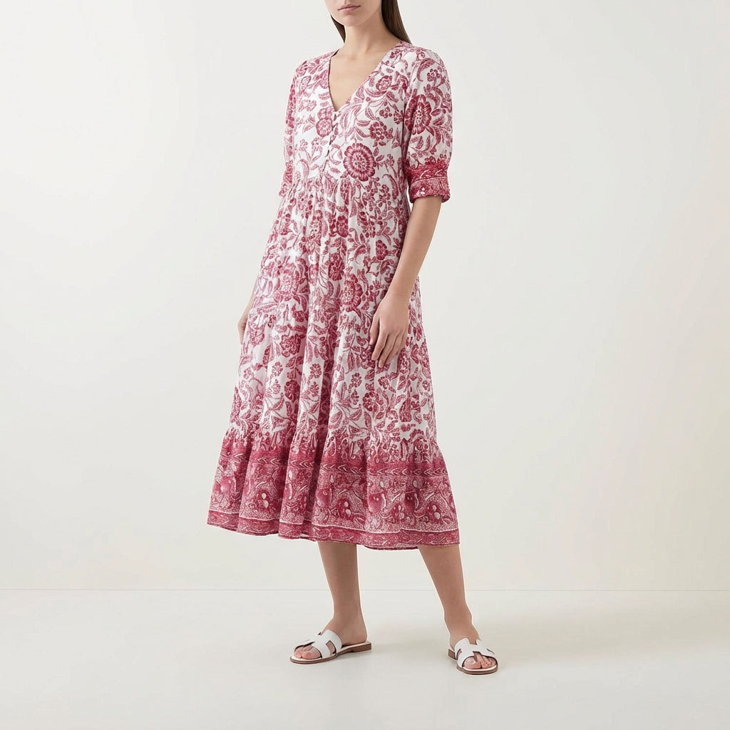 Marina | Vestido Largo Floral Escote V Mujer Boho