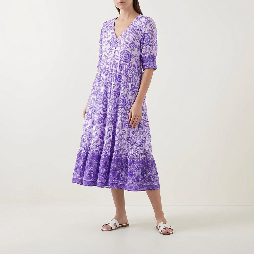Marina | Vestido Largo Floral Escote V Mujer Boho