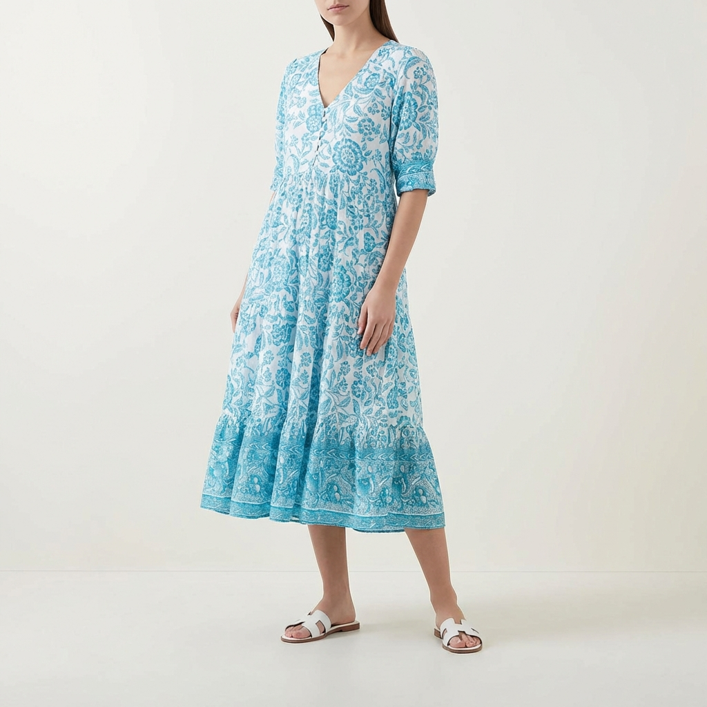 Marina | Vestido Largo Floral Escote V Mujer Boho