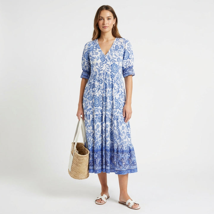 Marina | Vestido Largo Floral Escote V Mujer Boho