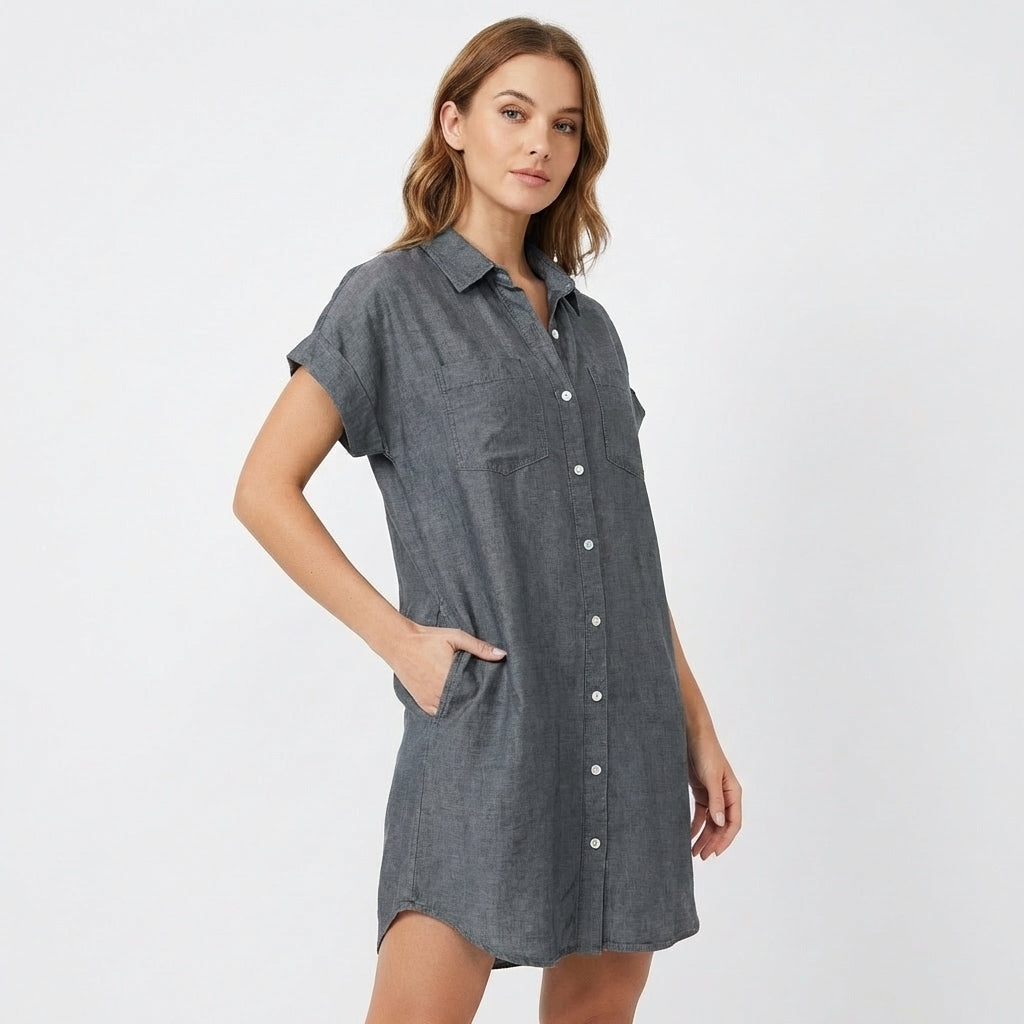 Montse | Vestido Camisero Vaquero Manga Corta Casual Mujer