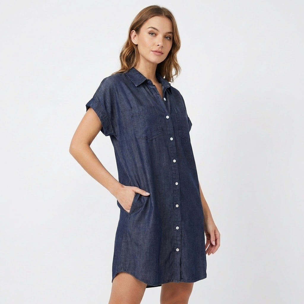 Montse | Vestido Camisero Vaquero Manga Corta Casual Mujer