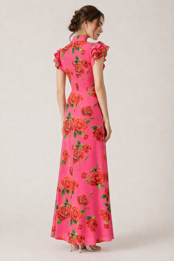 Vestido mujer largo floral cuello alto estilo elegante casual - Georgina