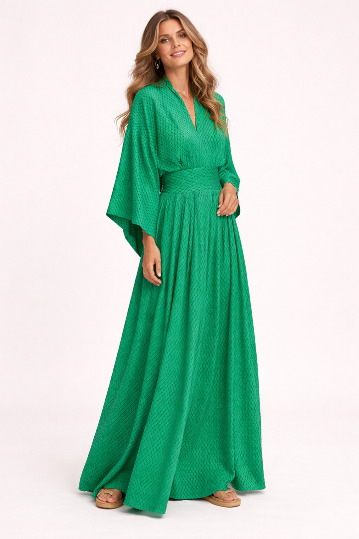 Vestido largo mujer manga amplia escote V vestido mujer casual - Valmira