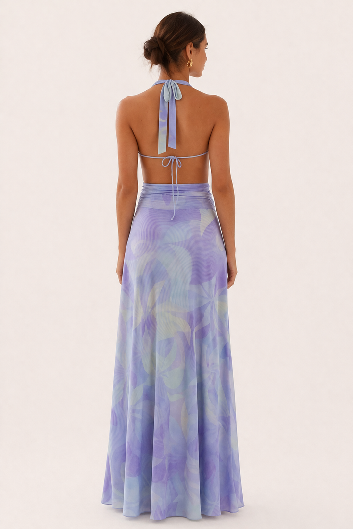 Vestido largo halter con escote para mujer - Livia