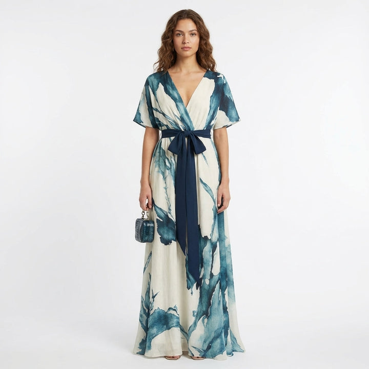 Nayla | Vestido Largo Cruzado Acuarela Mujer Elegante