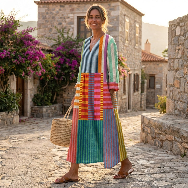 Paloma | Vestido Largo Patchwork Rayas Mujer Boho