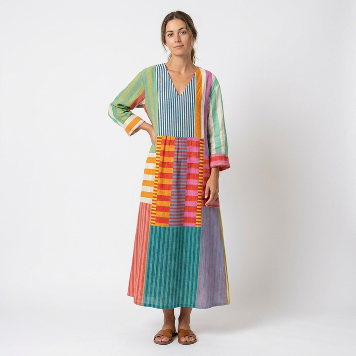 Paloma | Vestido Largo Patchwork Rayas Mujer Boho