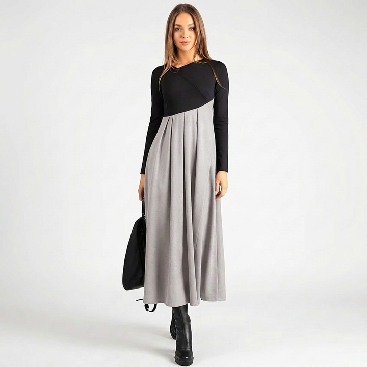 Renata | Vestido Largo Bicolor Falda Plisada Mujer