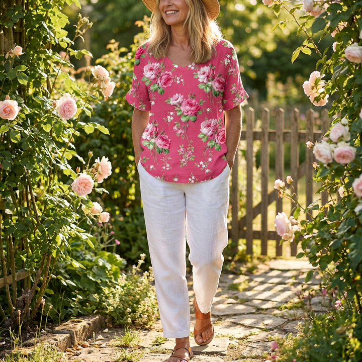 Rosa | Camiseta Floral Manga Corta Mujer