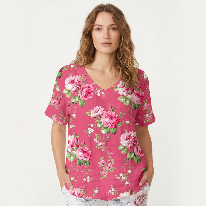 Rosa | Camiseta Floral Manga Corta Mujer