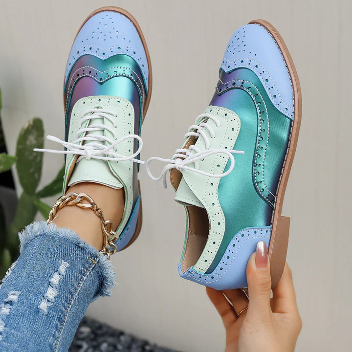 Zapatos oxford multicolor con acabado brillante para mujer - Aurora