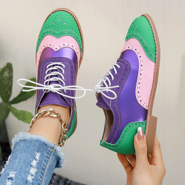 Zapatos oxford multicolor con acabado brillante para mujer - Aurora