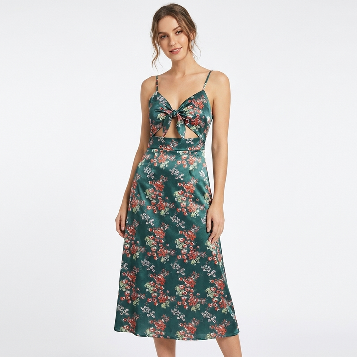 Sofia | Mujer Vestido Midi Con Estampado Floral Y Lazo Frontal | Boho