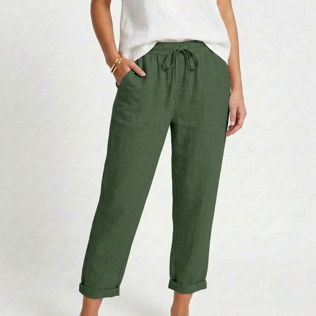 Sofia | Pantalón Mujer Con Cintura Con Cordón Y Bajo Doblado | Casual