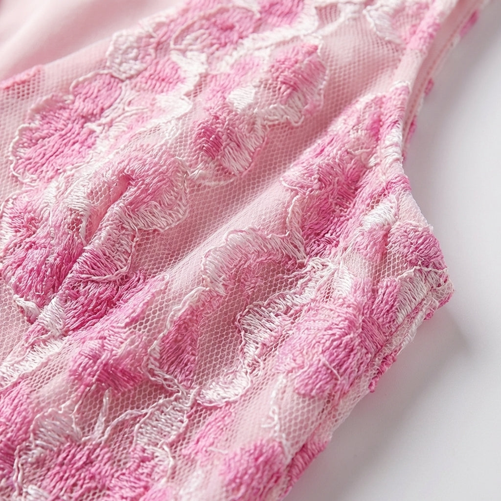 Sofía | Vestido Rosa Maxi Encaje Escote V Sin Mangas Mujer