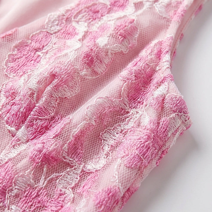 Sofía | Vestido Rosa Maxi Encaje Escote V Sin Mangas Mujer