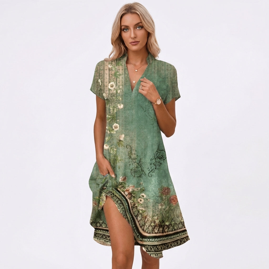 Soraya | Vestido Midi Estampado Escote V Mujer Boho