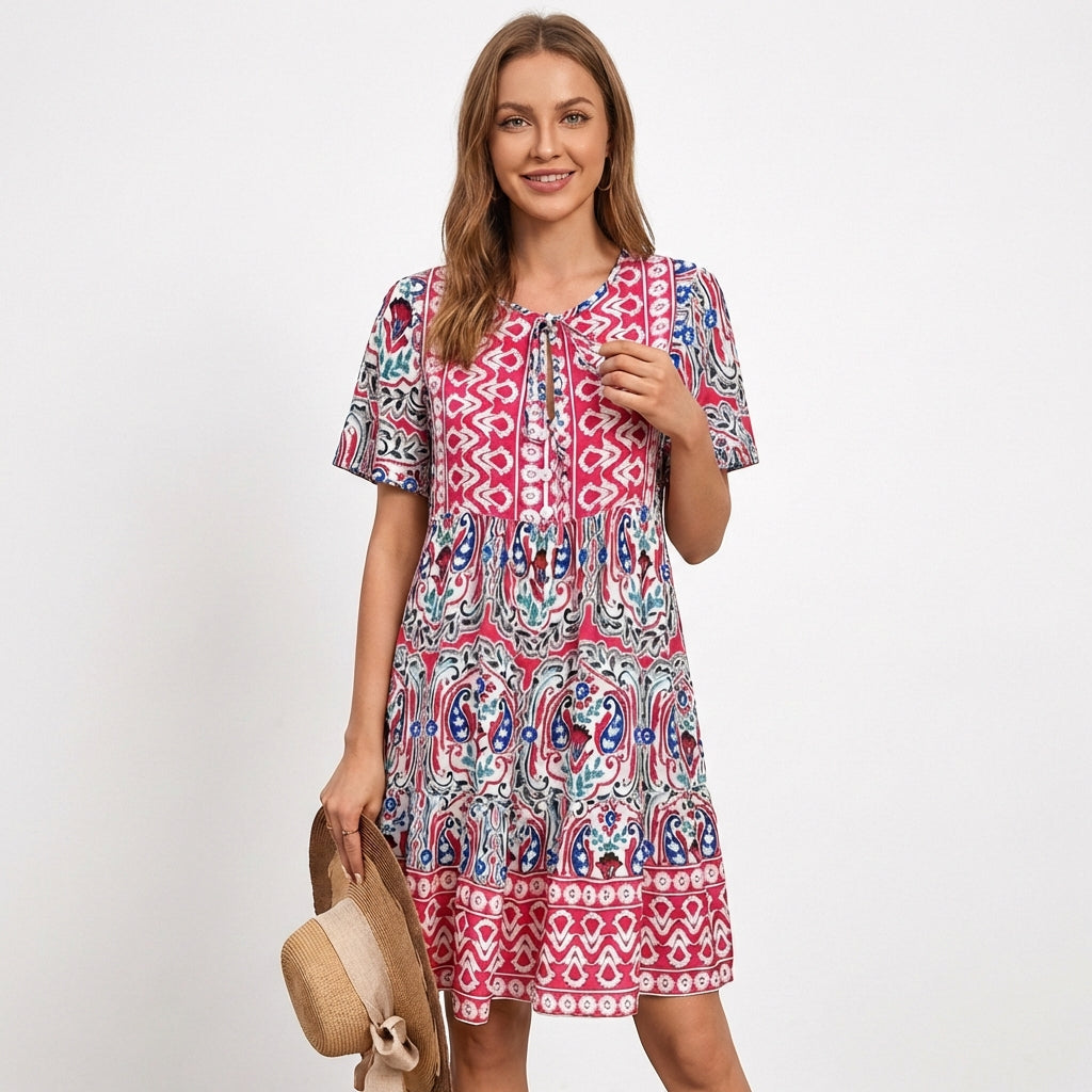Triana | Vestido Corto Étnico Escalonado Mujer Boho