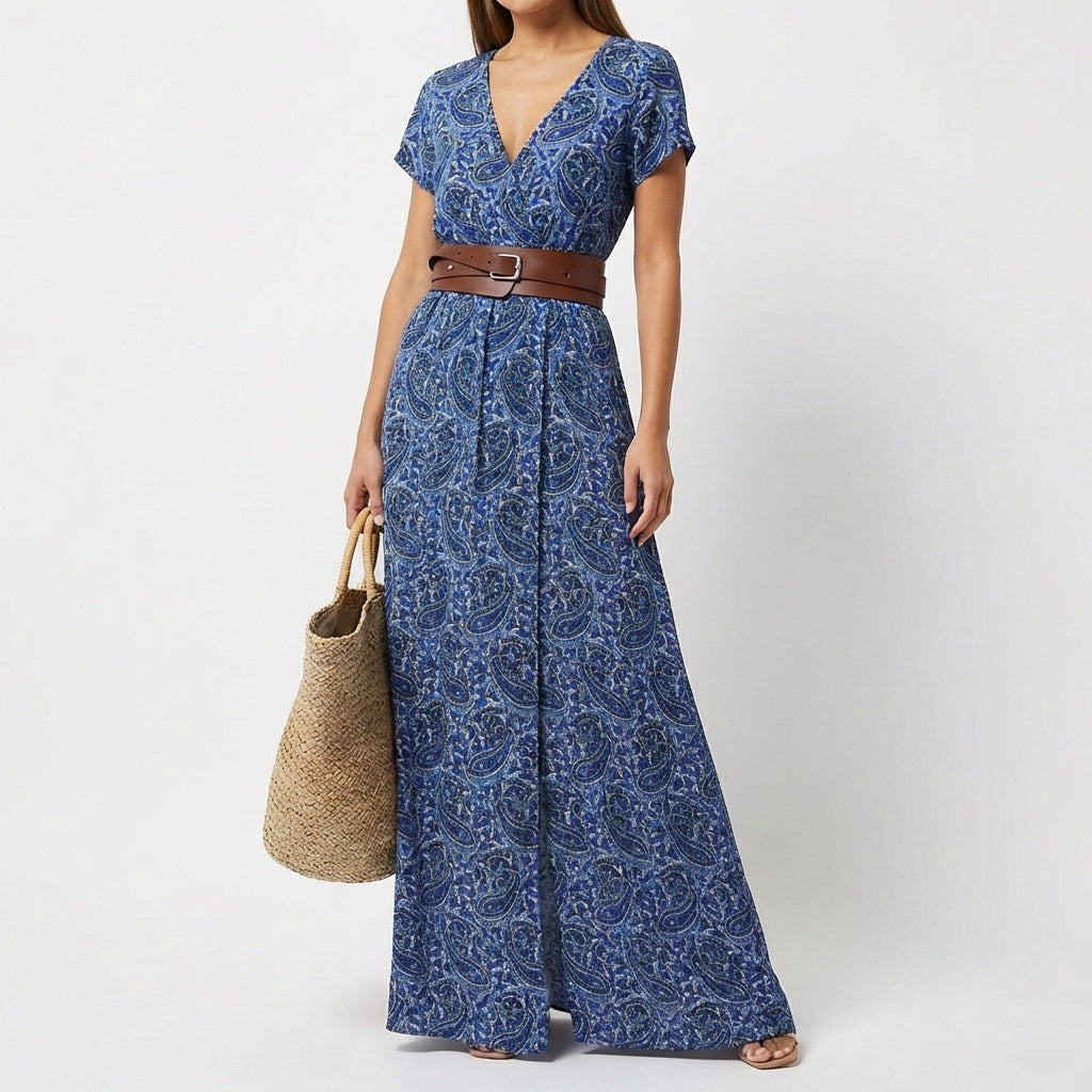 Valentina | Mujer Vestido Largo Estampado con Abertura