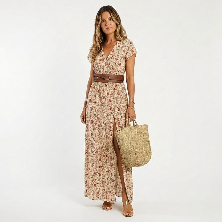 Valentina | Mujer Vestido Largo Estampado con Abertura