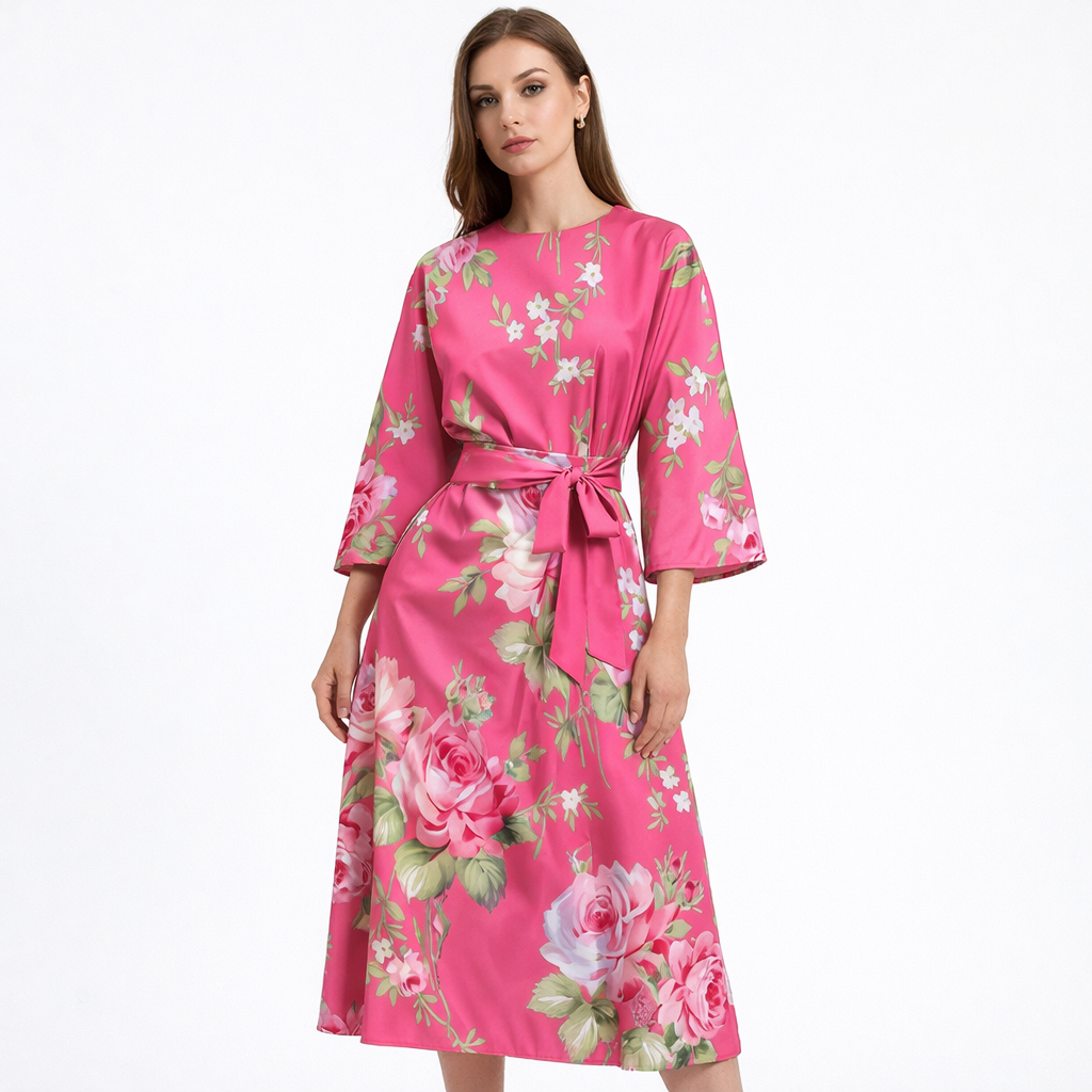 Valentina | Vestido Midi Poliéster Degradado con Lazo Mujer