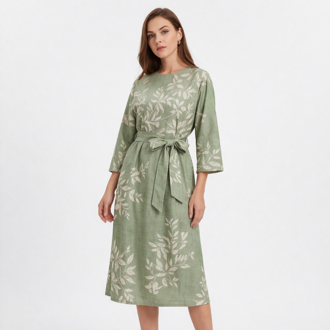 Valentina | Vestido Midi Poliéster Degradado con Lazo Mujer