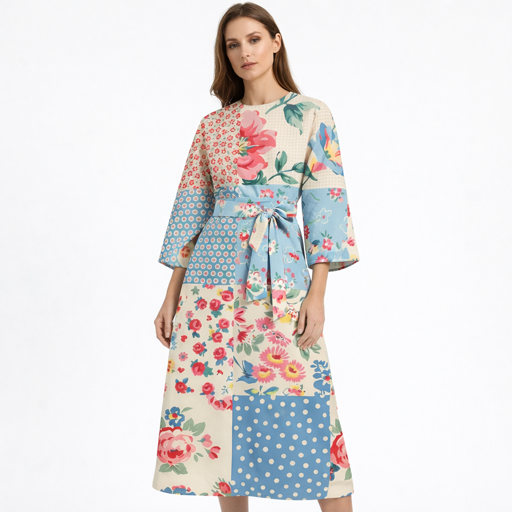 Valentina | Vestido Midi Poliéster Degradado con Lazo Mujer